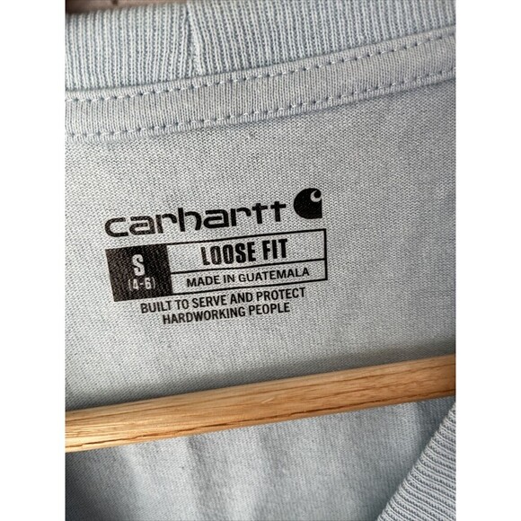 Carhartt Womens Blue T-Shirt Loose Fit S Logo Casual Summer Comfort Work - Picture 3 of 4